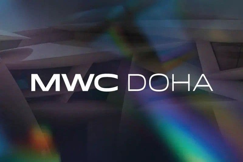 MWC Doha logo against a dark multicolored background.