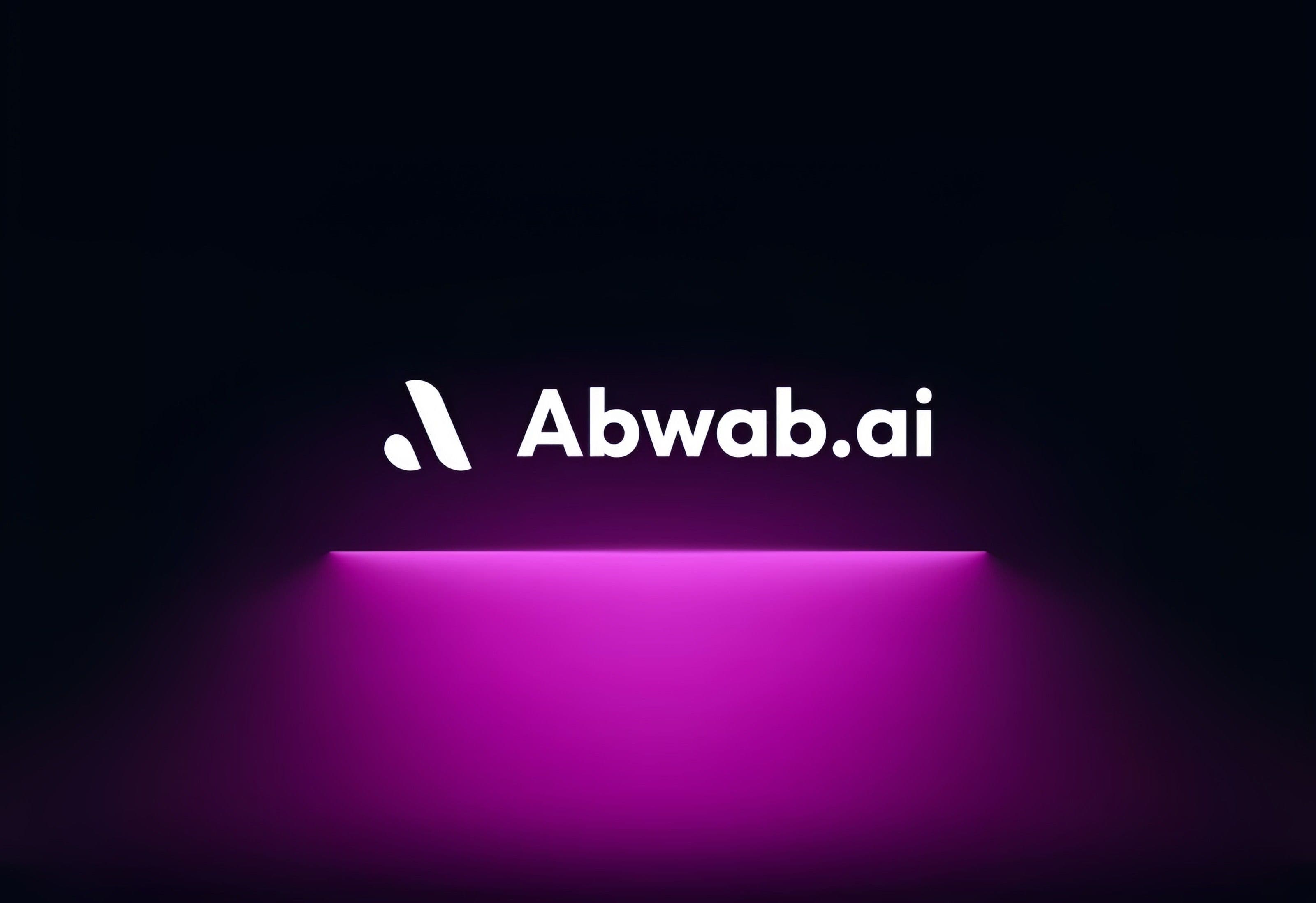 Abwab.ai logo illuminated against a dark purple background.